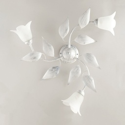 [S-BL155-PL3-BA] Plafoniera in ferro Bianco Argento tre luci vetri Alabastro Bianchi 67x h20 cm