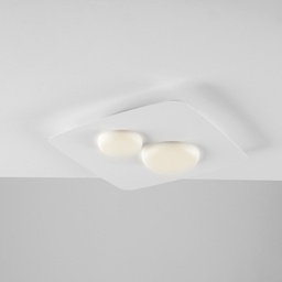 [S-BL243-PL2BC] Plafoniera in metallo e alluminio Bianco due luci LED integrato 33x33x h5 cm