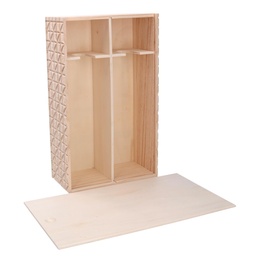 [S-V5034980000] Portabottiglie in legno con due scomparti e coperchio scorrevole