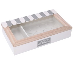 [S-V5960950000] Portacialde in legno con 2 scomparti, bianco grigio rettangolare 27x16x5,5 cm