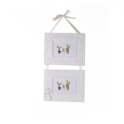 [S-V3312280000] Cornice foto da parete cactus legno bianco doppia 24x50x1 cm