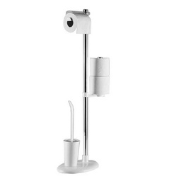 [100545] Portarotolo da terra colore bianco in alluminio con portascopino in plastica  27 x 19 x 69 cm