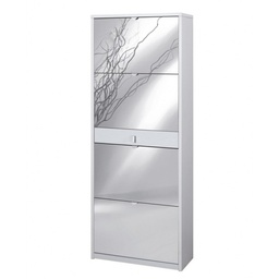 [S-ASK569BFSPK] Scarpiera con 4 ante a specchio, un cassetto, Bianco Cenere, 63x29x164 cm