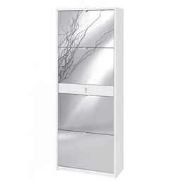 [S-ASK569OSSPK] Scarpiera a specchio con 4 ante e cassetto, Bianco Ossido, 63x29x164 cm