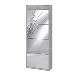 [S-ASK568CESPK] Scarpiera a specchio con 4 ante e cassetto superiore Beton Cemento 63x29x164 cm