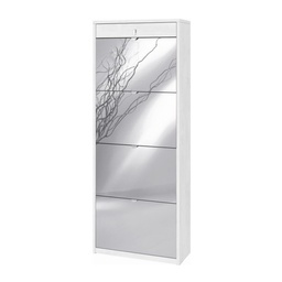 [S-ASK568OSSPK] Scarpiera a specchio con 4 ante e cassetto superiore, Bianco Ossido, 63x29x164 cm