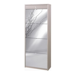 [S-ASK568OLSPK] Scarpiera Quattro Ante a Specchio con Cassetto Superiore Olmo Chiaro 63x29x164 cm