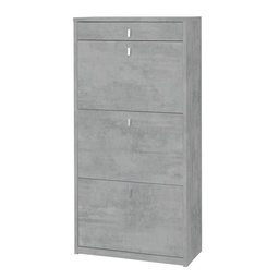 [S-ASK567CECEK] Scarpiera Slim Salvaspazio Tre Ante un Cassetto Beton Cemento 63x29x H127 cm
