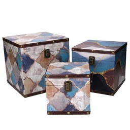 [S-V2809020000] Scatola ecopelle blu marocco quadrata 24x24x24 cm
