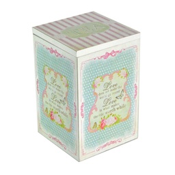 [S-V5911860000] Scatola deliziosa rosa a righe rettangolare in legno cm11,5x11,5h18