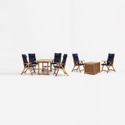 [S-WEOD006] Set da esterno in legno d'acacia con cuscini, colore marrone e blu, dimensioni 90x146/200x75cm