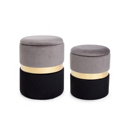 [S-B0720336] Set due pouf moderni apribili grigio nero oro