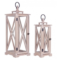 [S-B0140893] Set2 Lanterna Baita Slim Nat - Legno di Abete, Vetro e Acciaio - Atmosfera Accogliente e Rustica - Dimensioni G: 24x24x63 cm, P: 17x17x48 cm