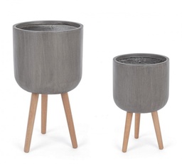 [S-B0790586] Set2 P.Vaso Modern To Treppied Tort Alto in Fibra di Vetro - Gambe in Legno di Faggio - Imballo Senza Cartone - Dimensioni: G: 37x61 cm, P: 30x50 cm