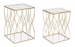 [S-B0746202] Set2 Tavolino Elenor Qu J18 - Acciaio Verniciato a Polvere - Piano in Vetro - Dimensioni: 41x41x56 cm e 36x36x51 cm