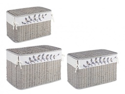 [S-B0402396] Set3 P.Oggetti Alma - Set di mobili in rattan e bambù, tessuto 70% poliestere- 30% cotone