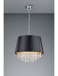 [S-TRIO309300302] Lampada a Sospensione 3 Luci Loreley Nero Oro e Pendagli Decorativi