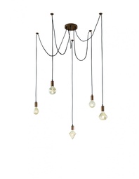 [S-TRIO310100562] Lampadario Sospensione Cord Ragno Rame Antico 5xE27 con Decentramento