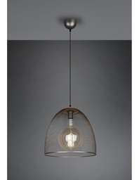 [S-TRIO309090167] Sospensione con Diffusore a Parabola e Rete Ø40 cm in Nichel Antico