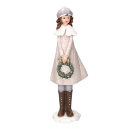 [S-V6150010000] Statua resina bambina con ghirlanda bianco 8x12x31,5 cm