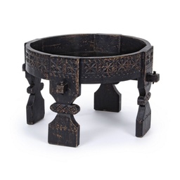 [S-B0746382] Tavolino tondo nero in legno stile fusion 50x35 cm