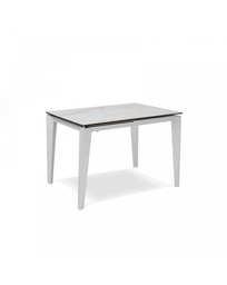 [S-OM/312/MB] Tavolo allungabile in ceramica marmo bianco, 120-170 x 80 x 76 cm, con gambe in metallo