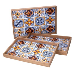 [S-V5953550000] Vassoio in Legno Azzurro con Bordo Naturale - Dimensioni 45x30x4 cm