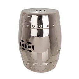 [S-B0740021] Sgabello Sfinge Argento in Ceramica - Diametro 33 cm, Altezza 46 cm