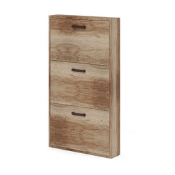 [S-A14157] Scarpiera Slim in legno nobilitato 3 ribalte Noce Country cm 108x65x15