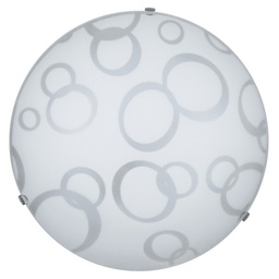 [S-BETTA/30] Plafoniera in vetro bianco decorato con cerchi ganci trasparenti diam.30 cm