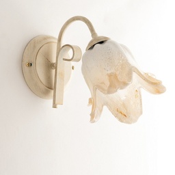 [SA-BL211-AP1-AV] Applique in ferro Avorio Oro con paralume in vetro Bianco Ambra 26x h20 cm