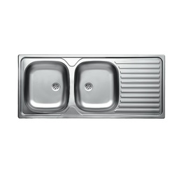 [57140] Lavello cucina due vasche acciaio da incasso con gocciolatoio a destra 50x116 cm