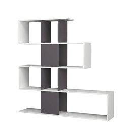 [SA-FZ91092] Libreria Scaffale 4 Livelli 9 Scomparti Bianco Grigio 145x29xh.145 cm