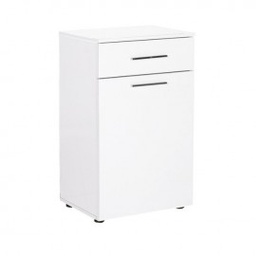 [84851] Mobiletto da bagno bianco con cesto e cassetto 52x38xh.83 cm