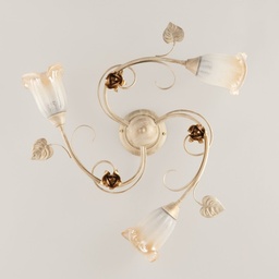 [SA-BL26-PL3-AV] Plafoniera in ferro Avorio Oro rose tre luci 58x h15 cm