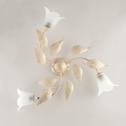 [SA-BL155-PL3-AV] Plafoniera in ferro Avorio Oro tre luci vetri Alabastro Bianchi 67x h20 cm